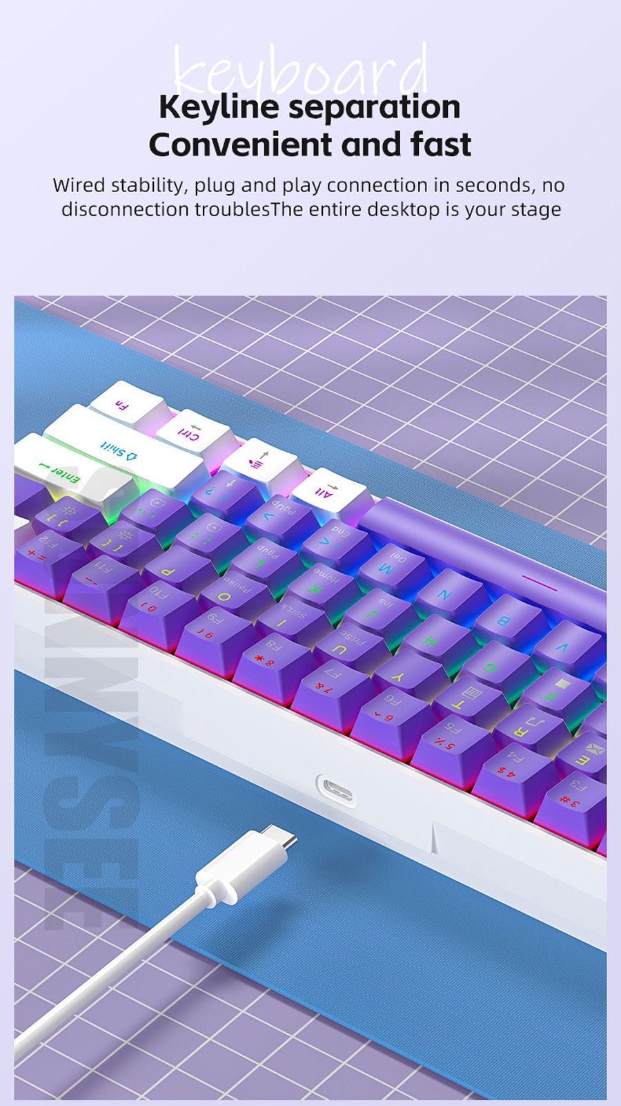 K61 Wired Mechanical Keyboard 10 Kinds of Colorful Lighting Gaming and Office For Microsoft Windows and Apple IOS System