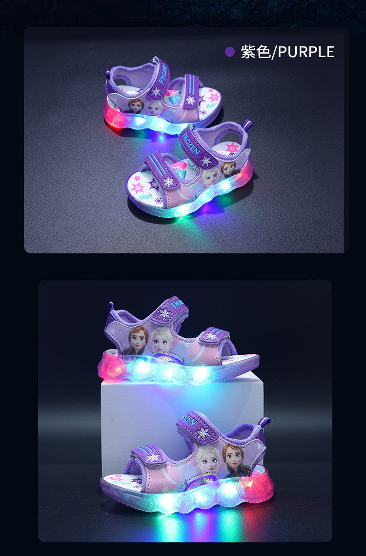 Disney Boys Girls Frozen Elsa Princess Led Light Up Luminous Sports Sandals Summer Kids Sandals Non-slip Toddler Shoes