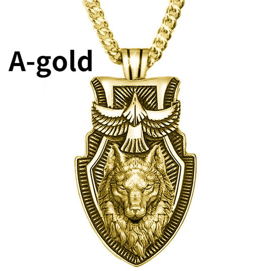Fashion Men's Wolfhead Necklace Stainless Steel Triangle Pendant Hip Hop Necklaces for Men Punk Animal Jewelry Anniversary Gift