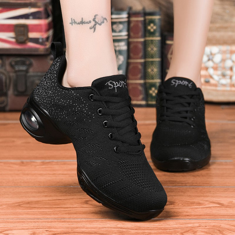 Ladies Modern Fashion Dance Shoes Breathable Mesh Jazz Dancing Shoes Ballroom Training Casual Sports Shoes Knitted Sneakers