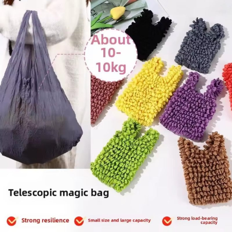 Trendy Magic Expandable Shopping Bag Wrinkle Bubble Puff Multi Purpose Large Capacity Elastic