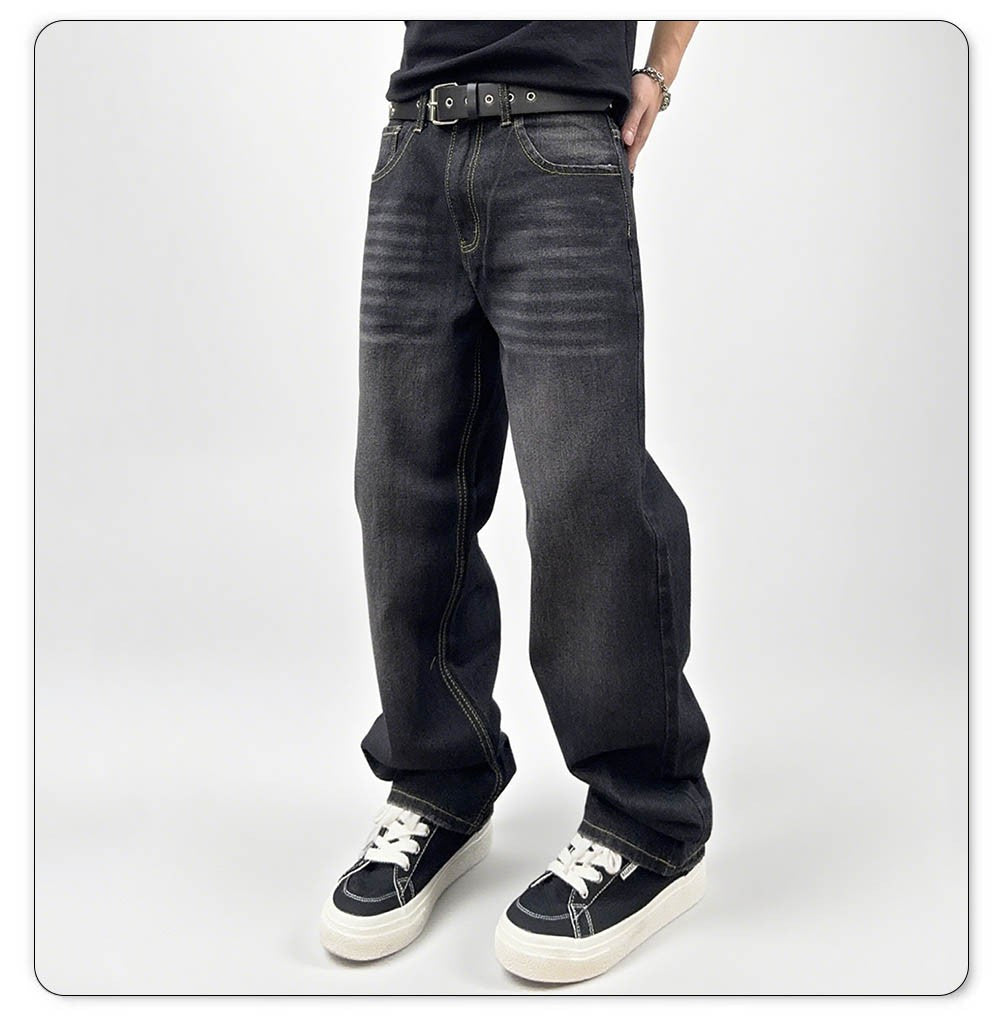 Men's Autumn Black Classic Loose Straight leg Jeans 2025 Retro Washed Basic Denim Pants Winter Business Casual Baggy Jeans