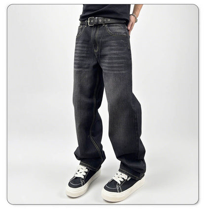 Men's Autumn Black Classic Loose Straight leg Jeans 2025 Retro Washed Basic Denim Pants Winter Business Casual Baggy Jeans
