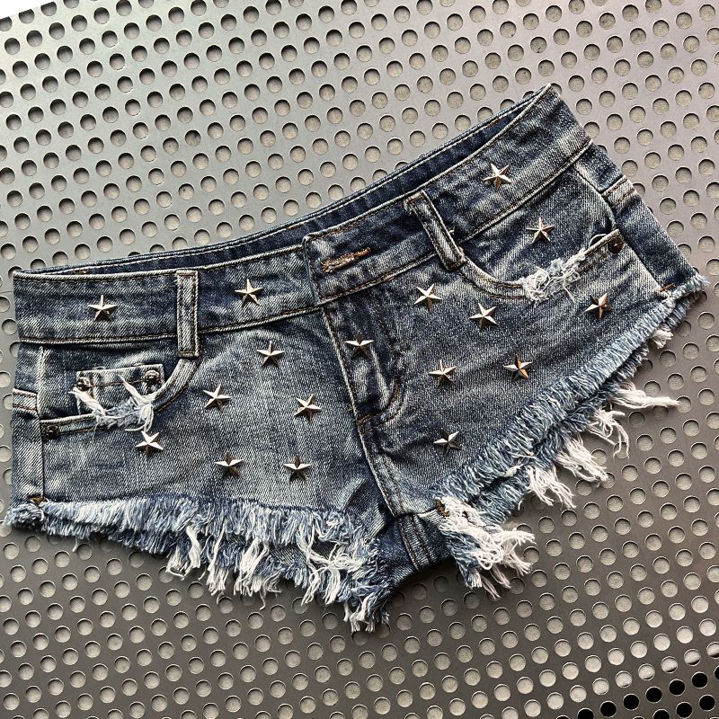 Slimming Skinny Denim Hot Pants - Vintage Wash Ultra Low-Rise Distressed Y2K Sexy Shorts for Baddie Street Style