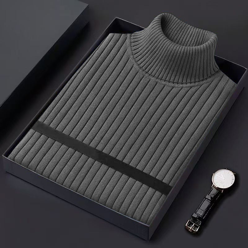 Autum Men's Slim Fit Pullover Sweaters Long Sleeve Turtleneck Sweater Casual Stripe Knitted Winter Warm Outdoor Streetwear