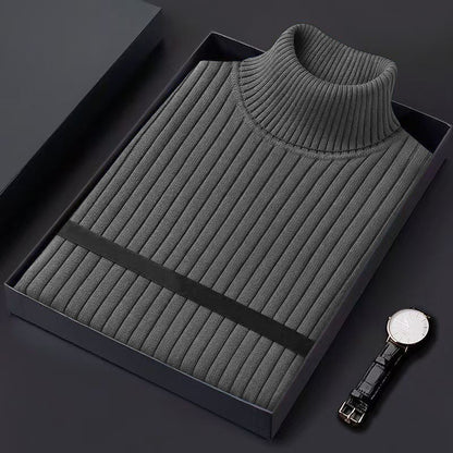 Autum Men's Slim Fit Pullover Sweaters Long Sleeve Turtleneck Sweater Casual Stripe Knitted Winter Warm Outdoor Streetwear