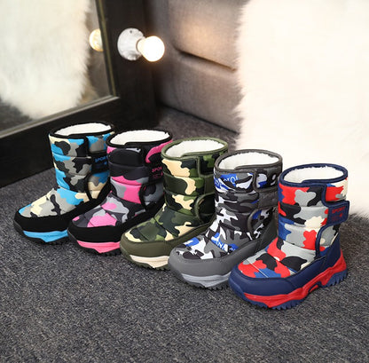 2025 Winter Children Shoes Plush Waterproof Fabric Non-Slip Girl Shoes Rubber Sole Snow Boots Fashion Warm Outdoor Boots
