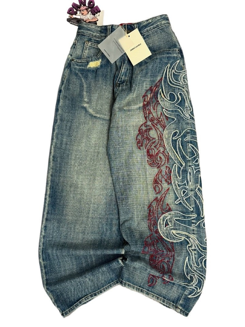 Calça Jeans Larga Y2K Masculina Americana com Bordado e Novo Padrão, Estilo High Street Vintage Hip Hop Moda Casual Joker para Casais