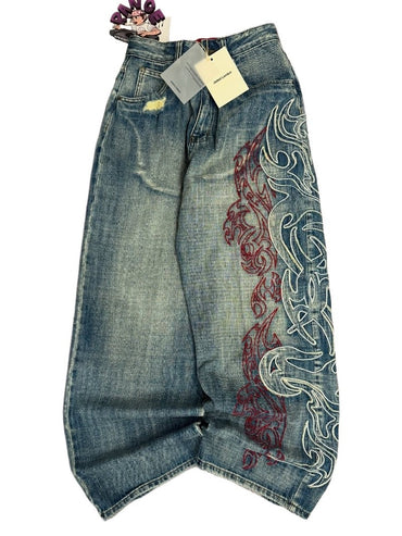 Calça Jeans Larga Y2K Masculina Americana com Bordado e Novo Padrão, Estilo High Street Vintage Hip Hop Moda Casual Joker para Casais