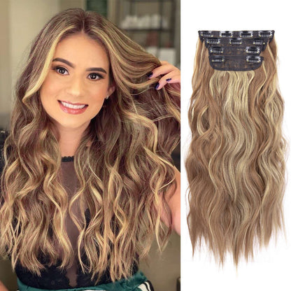 Kit 4 Peças Aplique Tic Tac Cabelo Sintético 20 Polegadas Cacheado Longo Grosso Para Mulheres Cabeça Inteira extensões de cabelo sintéticas