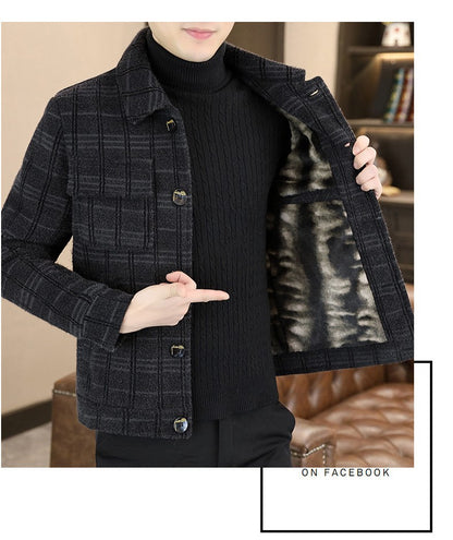 2023 Winter Plaid Woolen Jackets Men Fashion Slim Fit Thickened and Warm Trench Coat Casual Business Streetwear Overcoat M-4XL