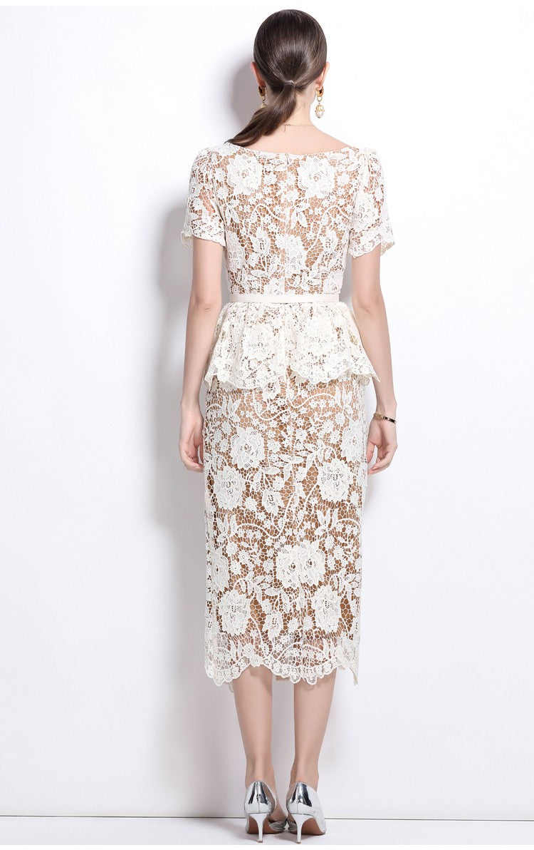 Quality Summer Beaded Diamonds Embroidery Beige White Lace Evening Dress Women S