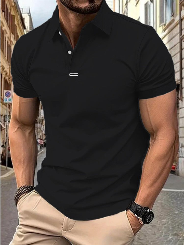 Men's solid color short-sleeved button-down lapel T-shirt casual top