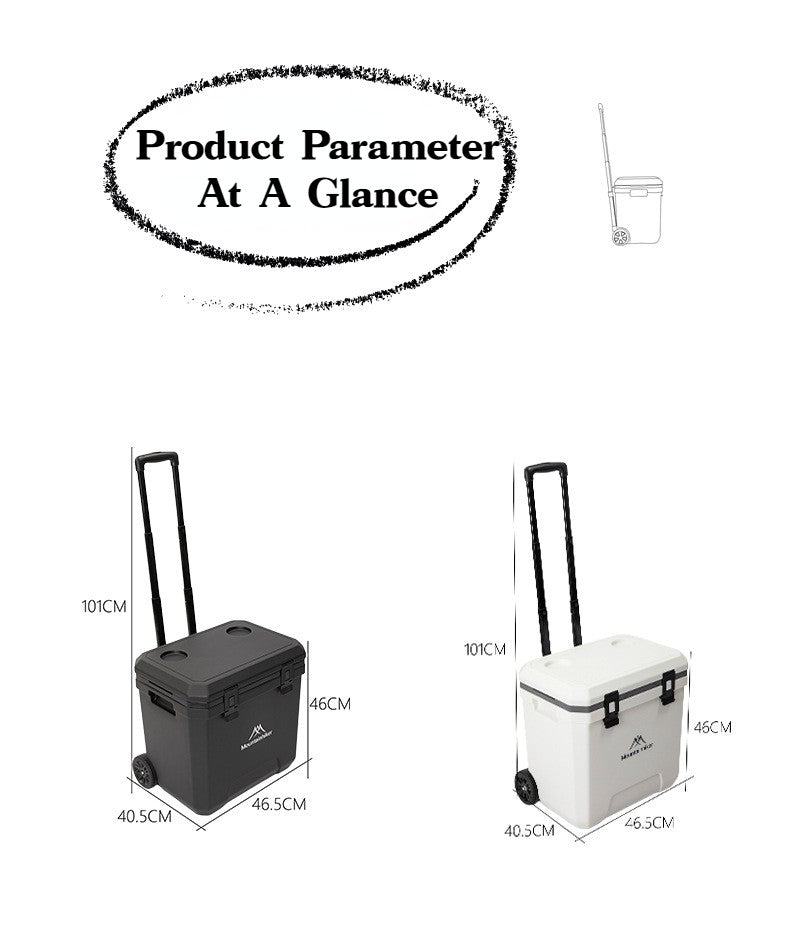 Refrigerador Externo MOUNTAINHIKER 36L com Rodas e Carrinho Incubadora Portátil Caixa Térmica Churrasco Carro Polia Caixa Térmica Caixa Refrigeradora