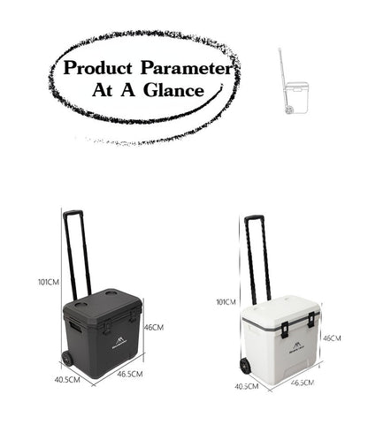 Refrigerador Externo MOUNTAINHIKER 36L com Rodas e Carrinho Incubadora Portátil Caixa Térmica Churrasco Carro Polia Caixa Térmica Caixa Refrigeradora