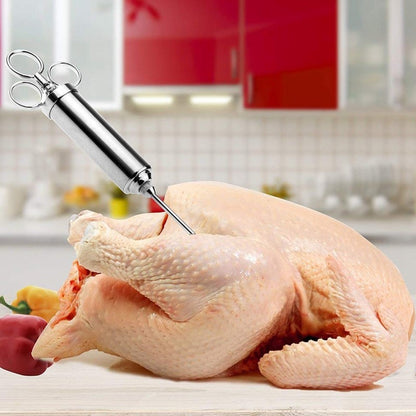Seringa Injetora de Carne, Injetor de Tempero de 60ml de Aço Inoxidável 304 com 3 Agulhas Profissionais, 2 Escovas de Limpeza