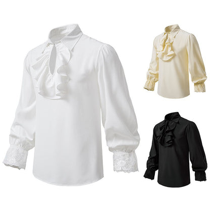 Men Steampunk Ruffle Shirt Long Sleeve Lace Cuff Medieval Victorian Halloween Costume Tops