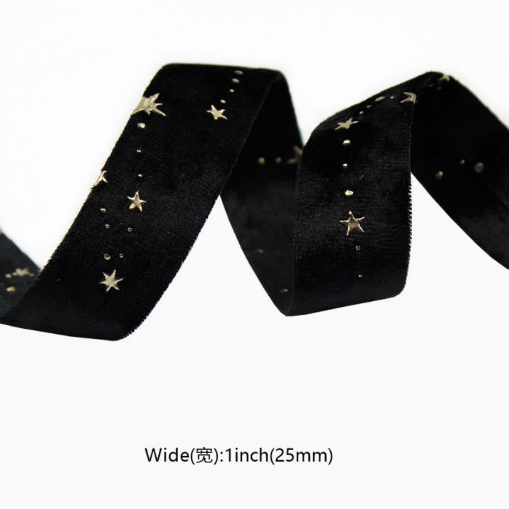 Double-sided Velvet Ribbons Hot Stamping Stars DIY Gift Wrapping Wedding Bouquet Christmas Party Supplies Decor Hair Accessories