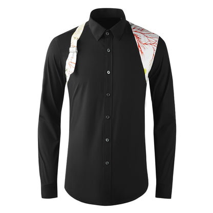 Fashion Shoulder Strap Splicing Long Sleeved Men's Shirt Cargo Casual Daily Shirts Slim Fit Cotton Business Party Social Tops