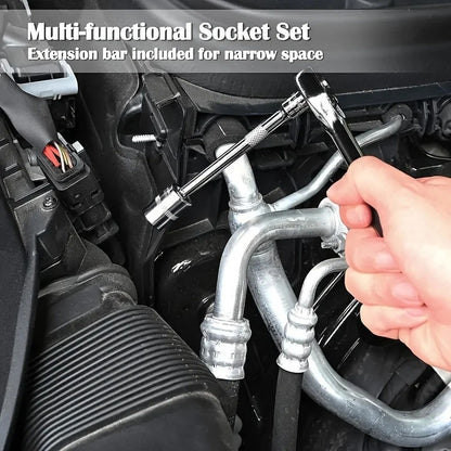 Caixa de Ferramentas com Catraca Combinada de 46 Peças para Reparos Automotivos, Kit de Ferramentas de Manutenção Automotiva para Veículos com Soquetes