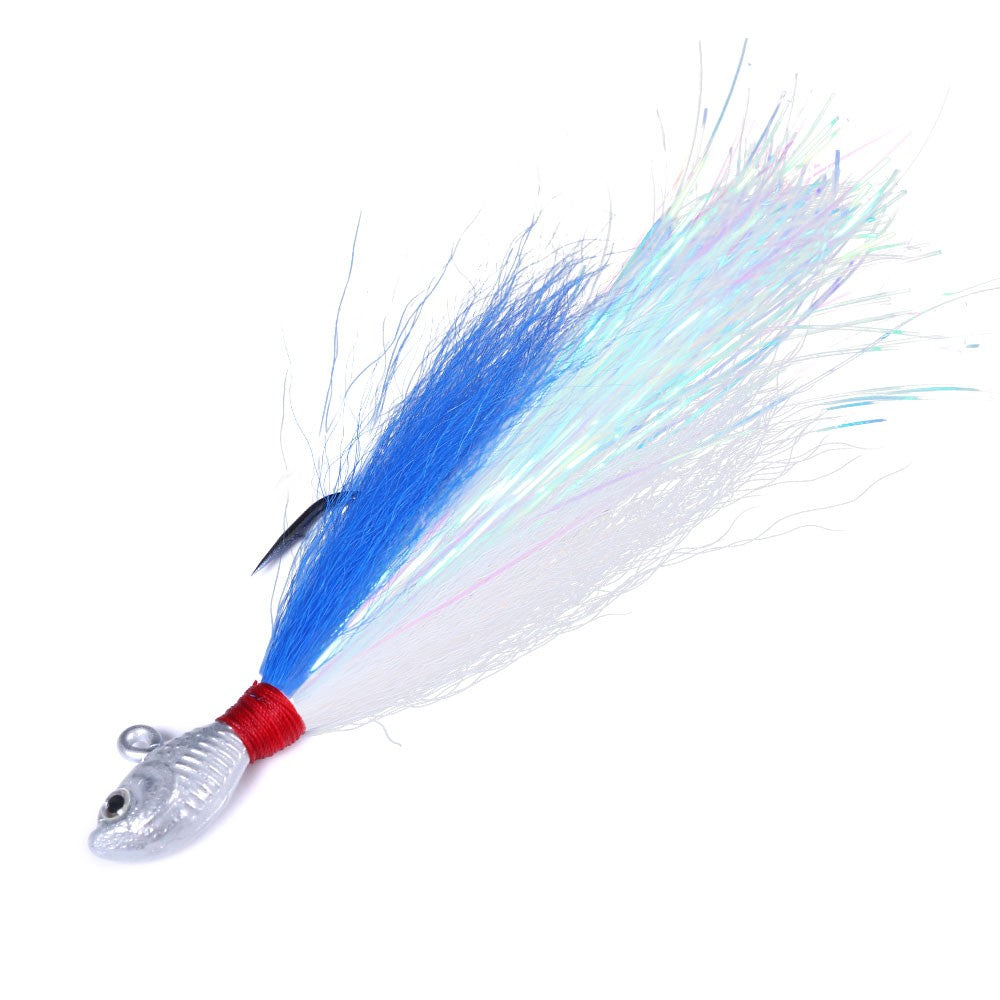 Jigs de Bucktail Cabeça Anzol Olhos 3D Isca 7g 14g 28g 56g Pelo de Veado Pena Anzol Barba Isca de Jigging Pesca