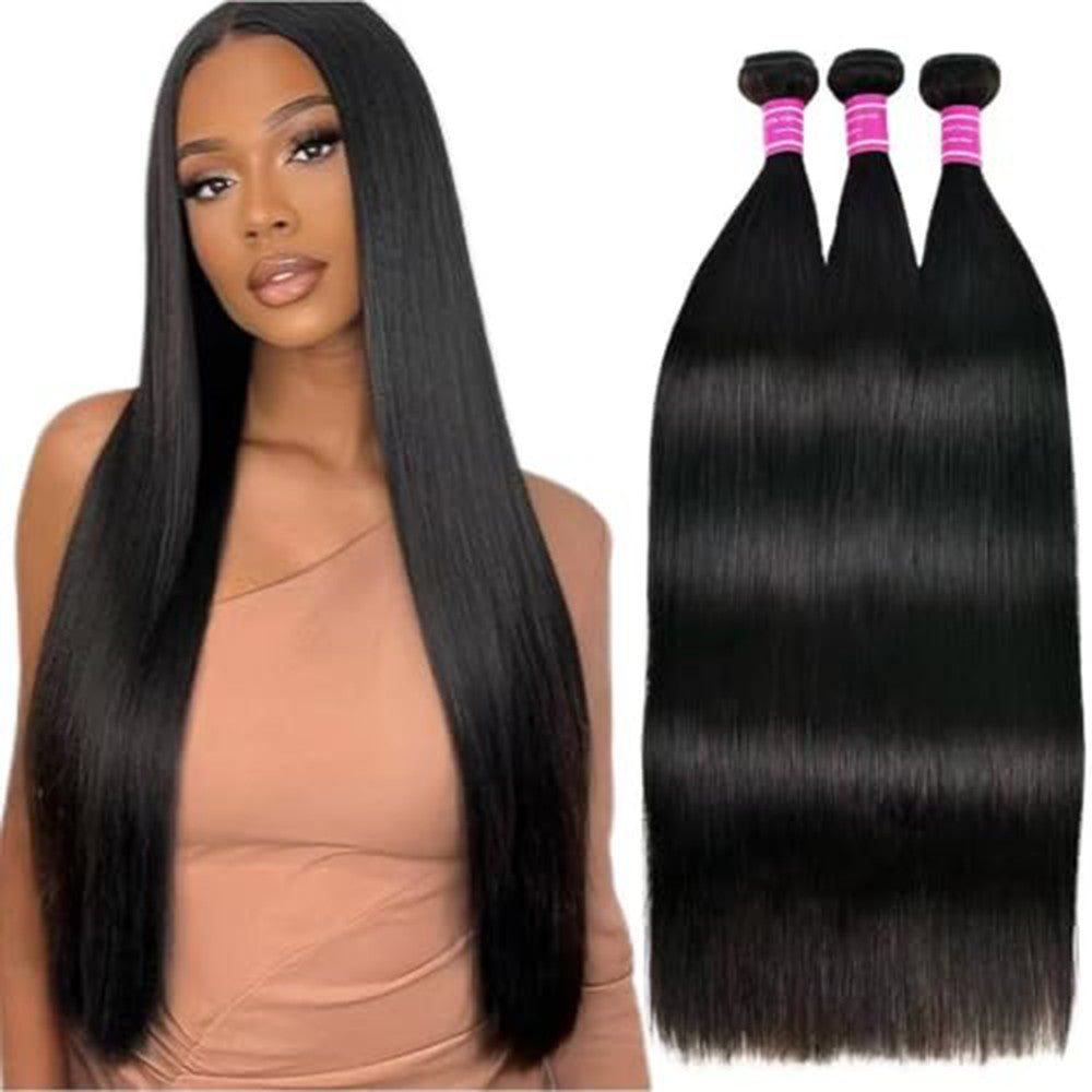 Pacotes de Cabelo Humano Liso de Osso 12A 100% Cabelo Virgem Brasileiro Não Processado 32 Polegadas Cabelo Cru Extensões de Trama de Pacotes Duplos