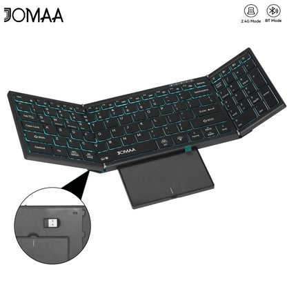 Portable Bluetooth Dual Mode Wireless Touchpad Keyboard with RGB Backlit,98Keys Foldable Office Keyboard for PC/Laptop/Mac-Black
