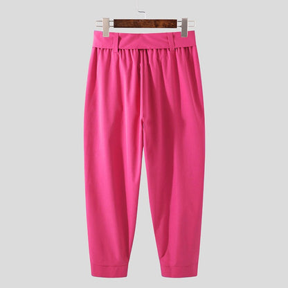 Men's Baggy Pants Casual Streetwear Belt High Quality Pure Color Joggers Fashion Harem Pants 2023 S-3XL