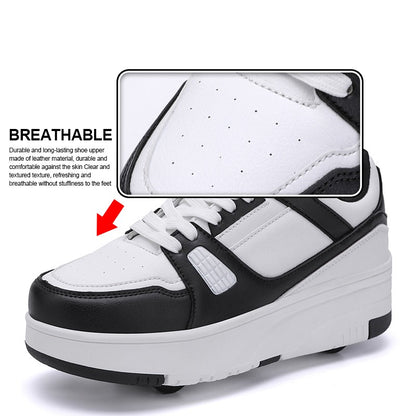 4 Wheel Skate Roller Shoes Foy Boys Casual Outdoor Sports Slide Shrink School Students Pulleys Sneakers Girls Walking Shoes