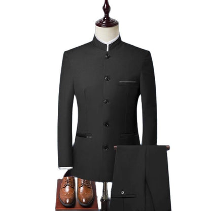 (Jacket+Pants) Men Fashion Simple Wedding Suit Black / Blue / Wine Red 2025 Homme Stand up Collar Business Social Dress 2Piece