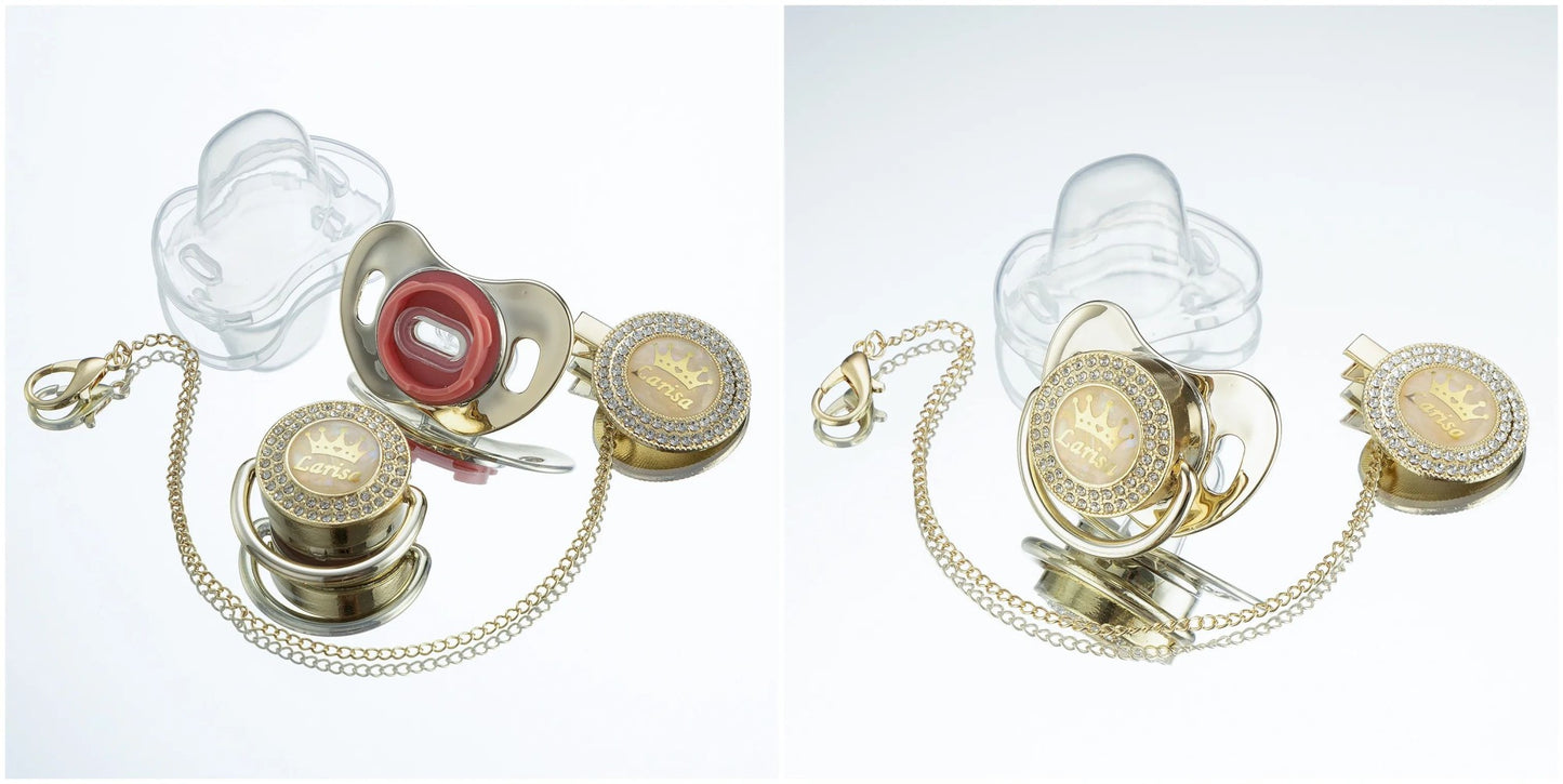 Miyocar Bling Custom Pure Green Pacifiers Bring 3 Replacement Silicone Teat Include All Size for Boy Girl Baby Shower Gift