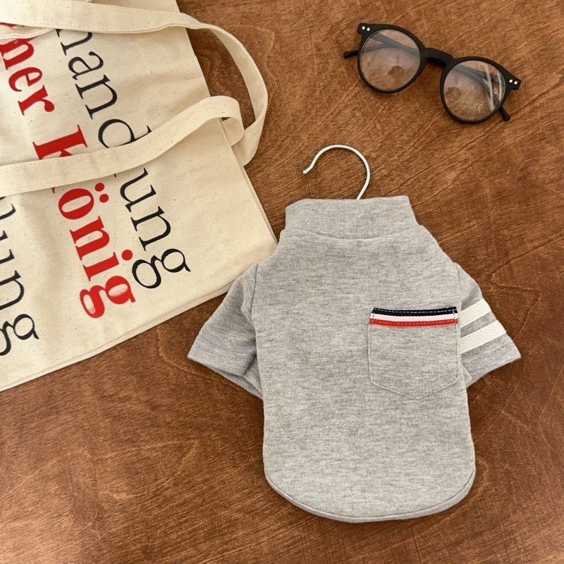Moletom de Bolso Quentinho para Pet Roupa Listrada para Cães Camiseta Base Macia para Teddy Colete de Inverno para Cães Pequenos e Médios