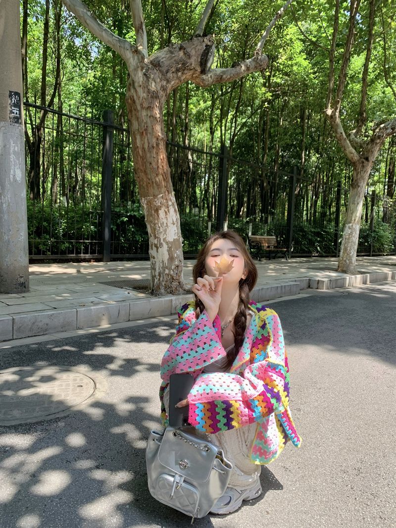 SALIENCY Colorful Crochet Knit Hollow Cardigan Sweater Jacket Women Spring Top Loose Short Knitwear