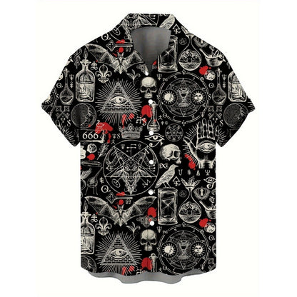 3D Skull Print Hawaiian Shirt, Street Gothic Style, Retro Fashion Flip-Top Shirt, Casual Summer Shirt, Beach Comics Shirt