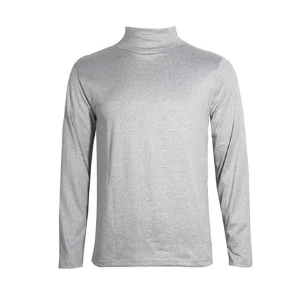Men's Solid Color Turtleneck T-Shirt Spring Casual Long Sleeve Basic Bottoming Shirt Fashion Solid Color Slim-Fit Tops Plus Size