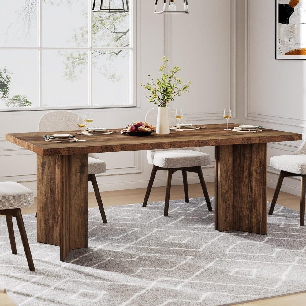 63-inch Dining Table for 4-6, Farmhouse Kitchen Table with Large Tabletop, Rectangular Dinner Eating Table for Dining