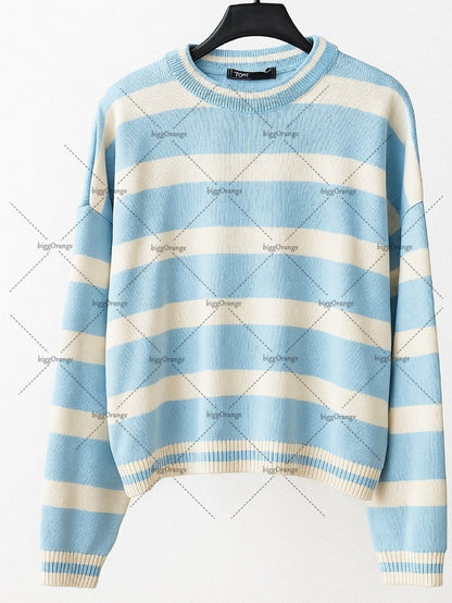 Street Fashion Brand Irregular Striped Warm Fashion Long-sleeved Sweater Men American Y2K Harajuku Casual Loose Pullover Women
