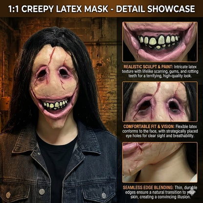 Female Ghost Mask With Hair For Halloween Horror Costume Party Haunted House Prop Scary Cosplay Accessory