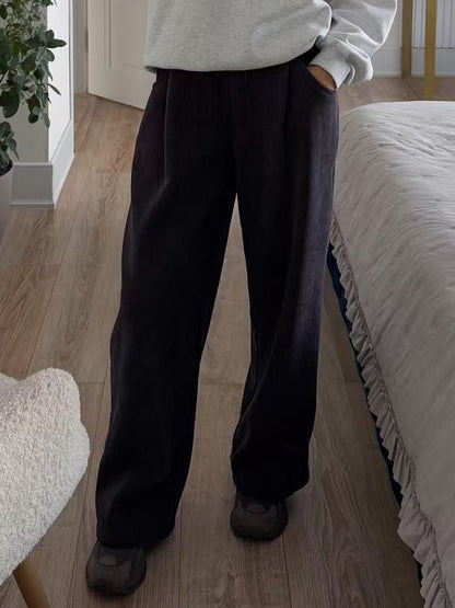 Streamgirl Women Winter Corduroy Pants Dark Brown With Thick Warm Fleece Trousers Corduroy High Waist Loose Pants For Women