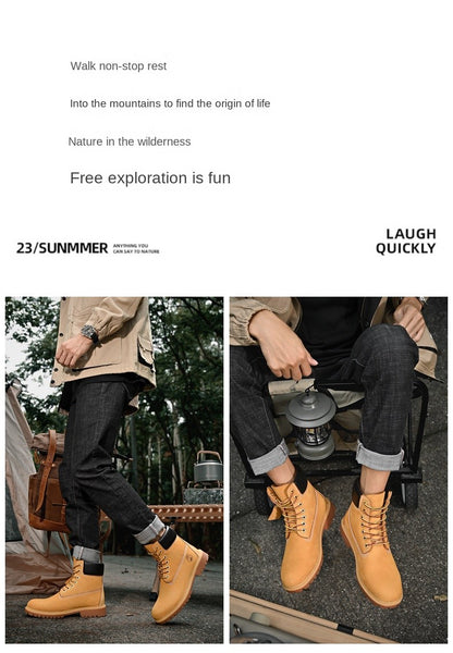 Boots Men High Top Boots High Quality Women Leather Shoes Fashion Outdoor Sneakers Men Lace Up Non-Slip Ankle Boots for Couple