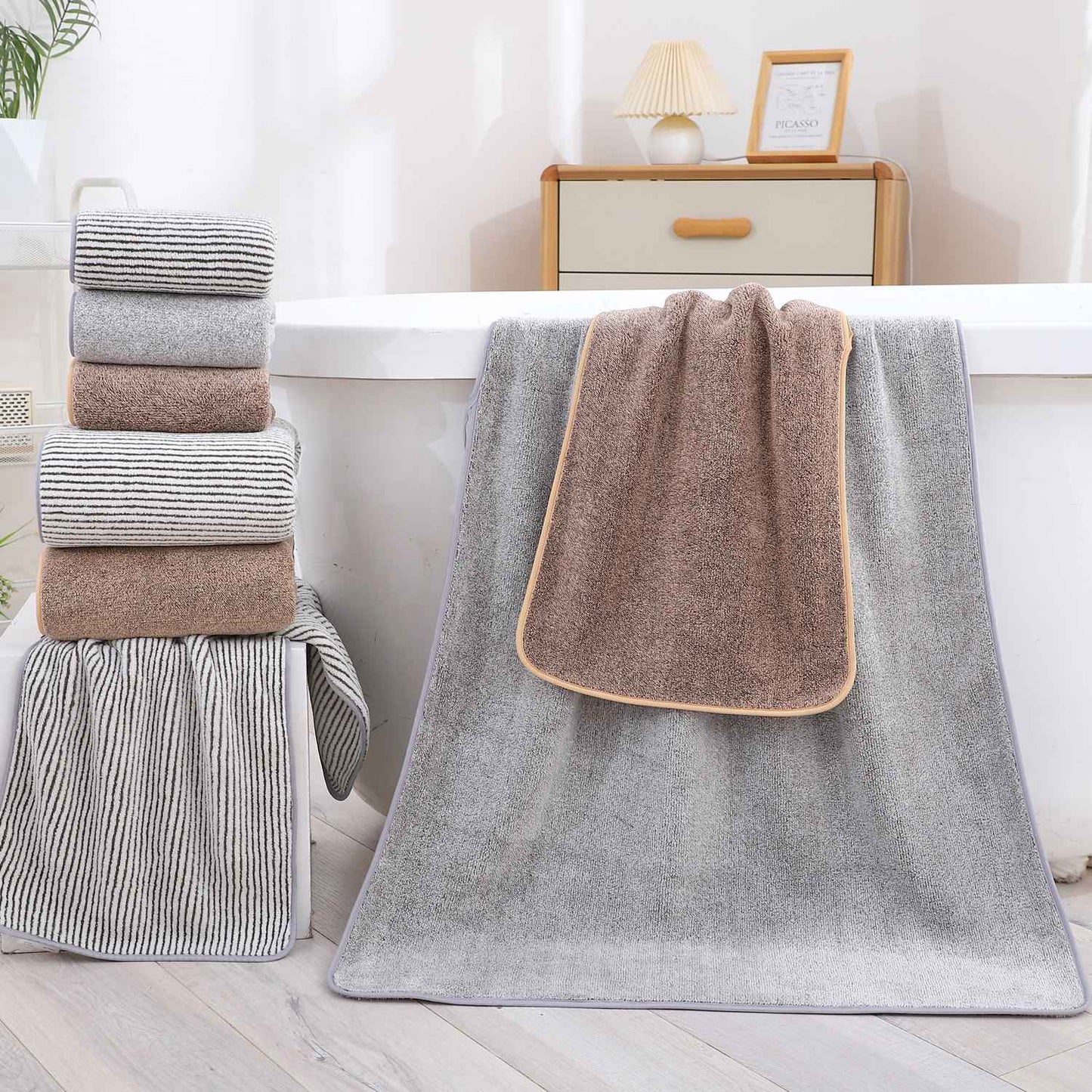 4pcs Basics Towel Set - Soft, Absorbent & Lightweight, Includes 2 Bath Towels & 2 Hand Towels, Ideal for Bathroom Use