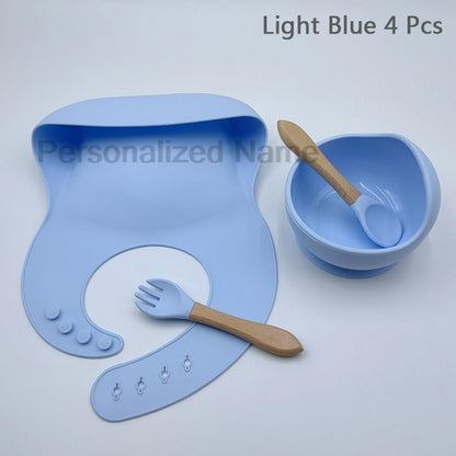 Personalized Name Baby Feeding Set Children's Silicone Suction Cup Bowl Training Spoon Fork Tableware Baby Feeding Bowl BPA Free