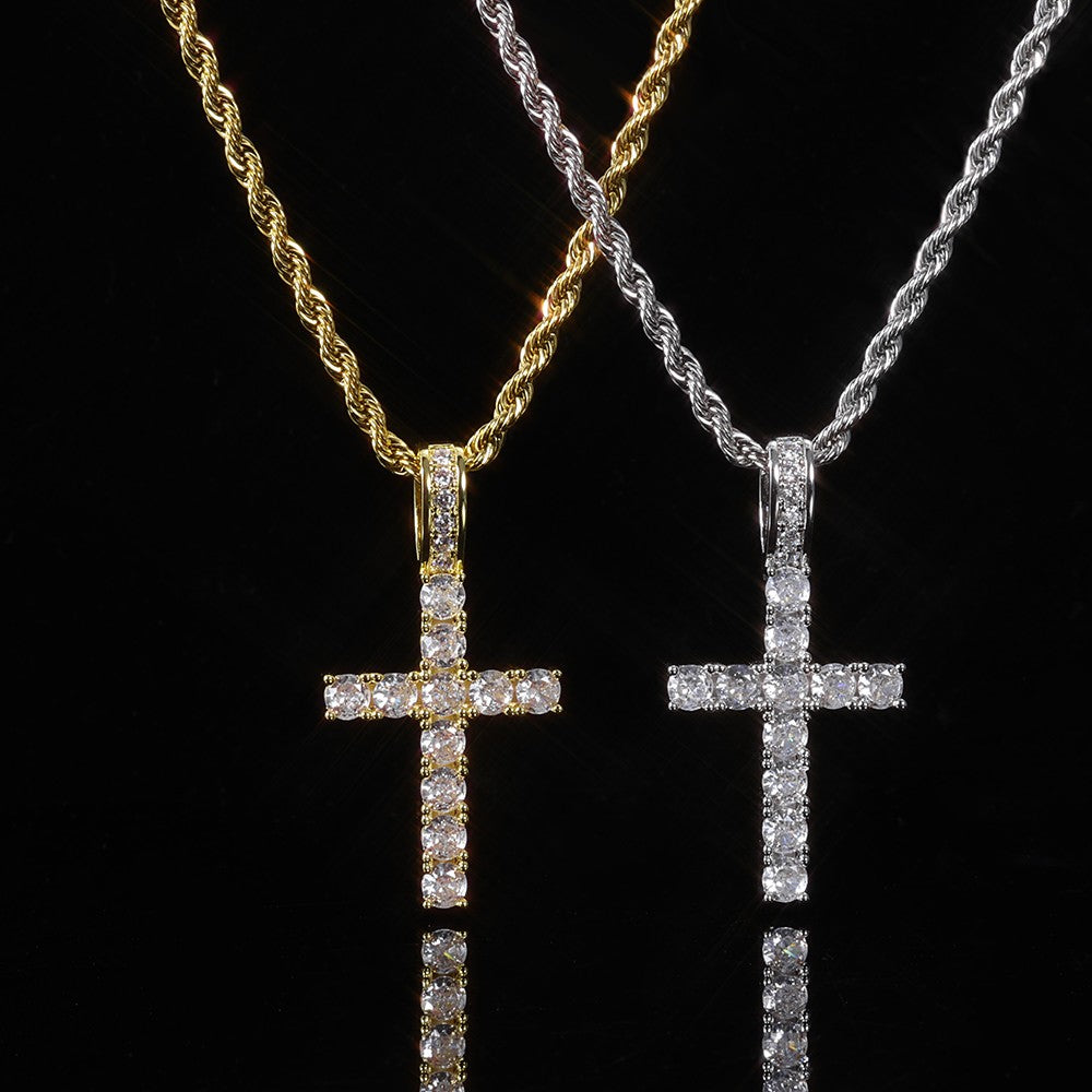 Iced Out Cubic Zirconia Cross Pendant Necklace Gold Silver Color Hip Hop Rope Chain Religious Jewelry Men Women Daily Party Gift