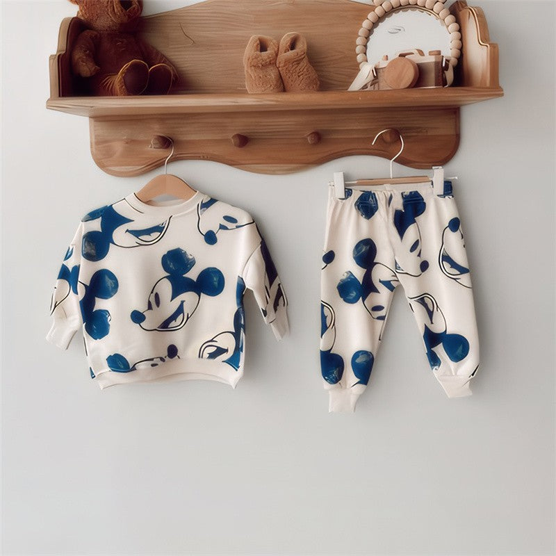 New Fashion Baby Clothes Sets Mickey Mouse Printed Long Sleeved Sweatshirt + Pant Toddler Boy Girl Outfits