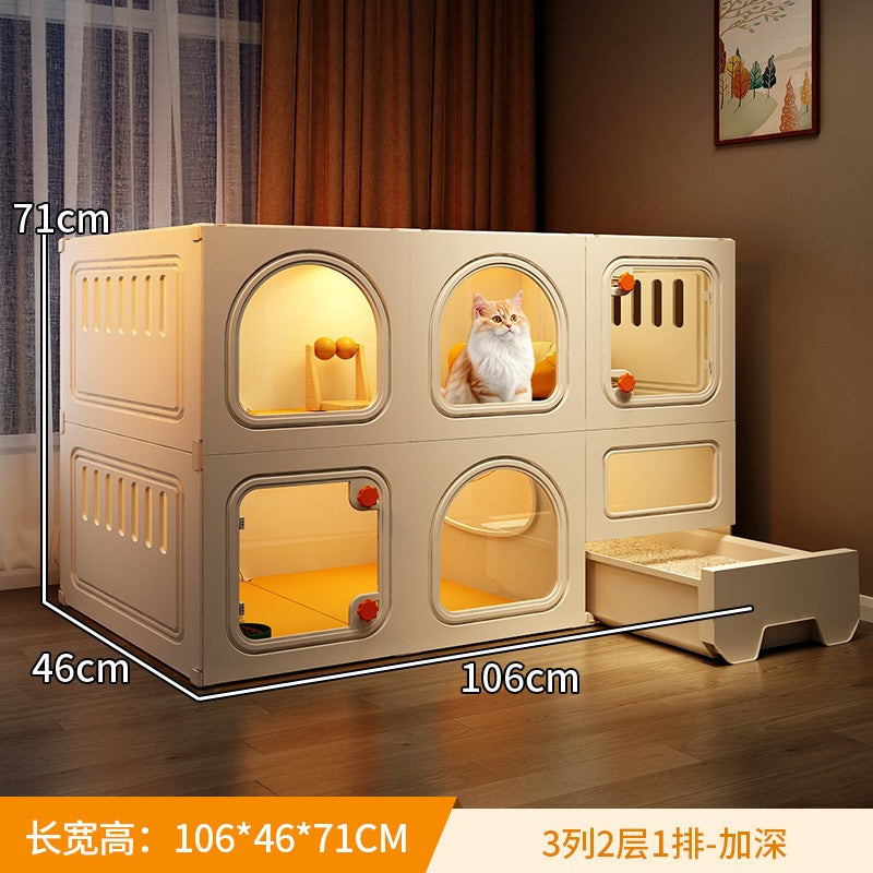 Gaiola Compacta para Gatos com Banheiro Tudo-em-Um Casa de Gatos Interna para Pequenos Espaços Mansão de Gatos com Economia de Espaço Placa de Caverna DIY Vila para Gatos