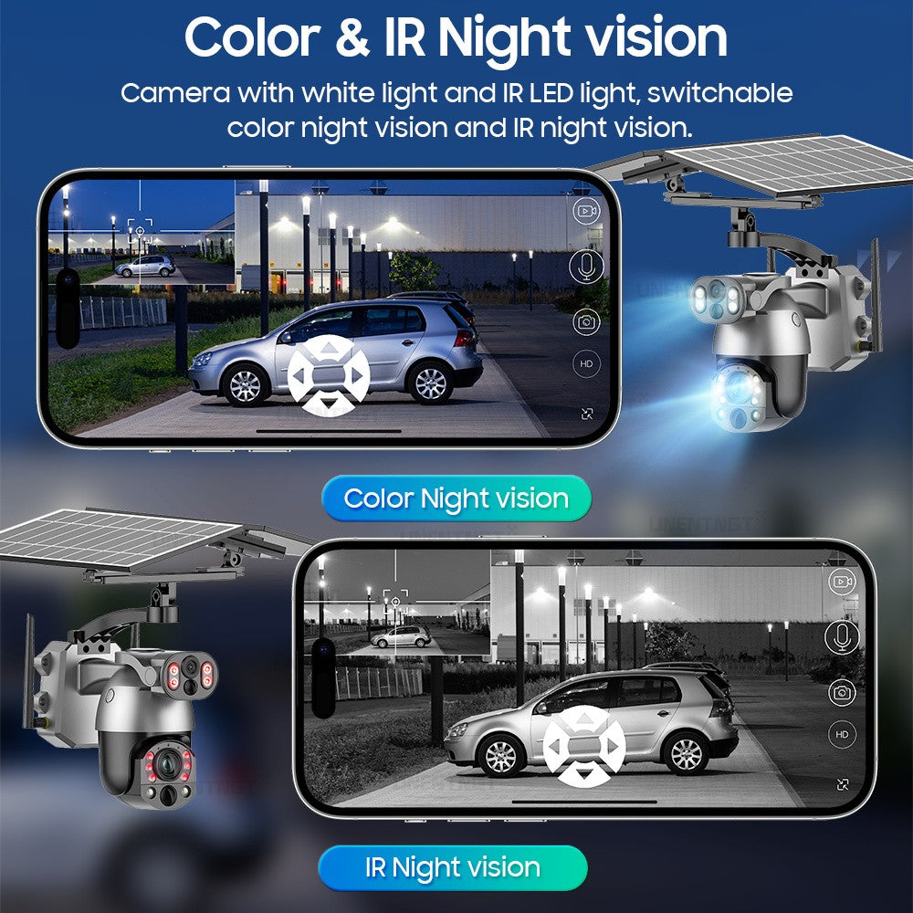 UNENTGT 4k Dual Lens View 50X Optical Zoom Solar Battery PTZ Camera 10MP SIM Card Outdoor Wifi CCTV Solaire Surveillance Camera