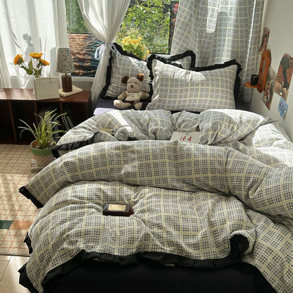 Plaid Bedding Set Double Yarn Classic Vintage Duvet Cover Set Flat Sheets Set 2 Pillowcases Single Twin Full Queen Size