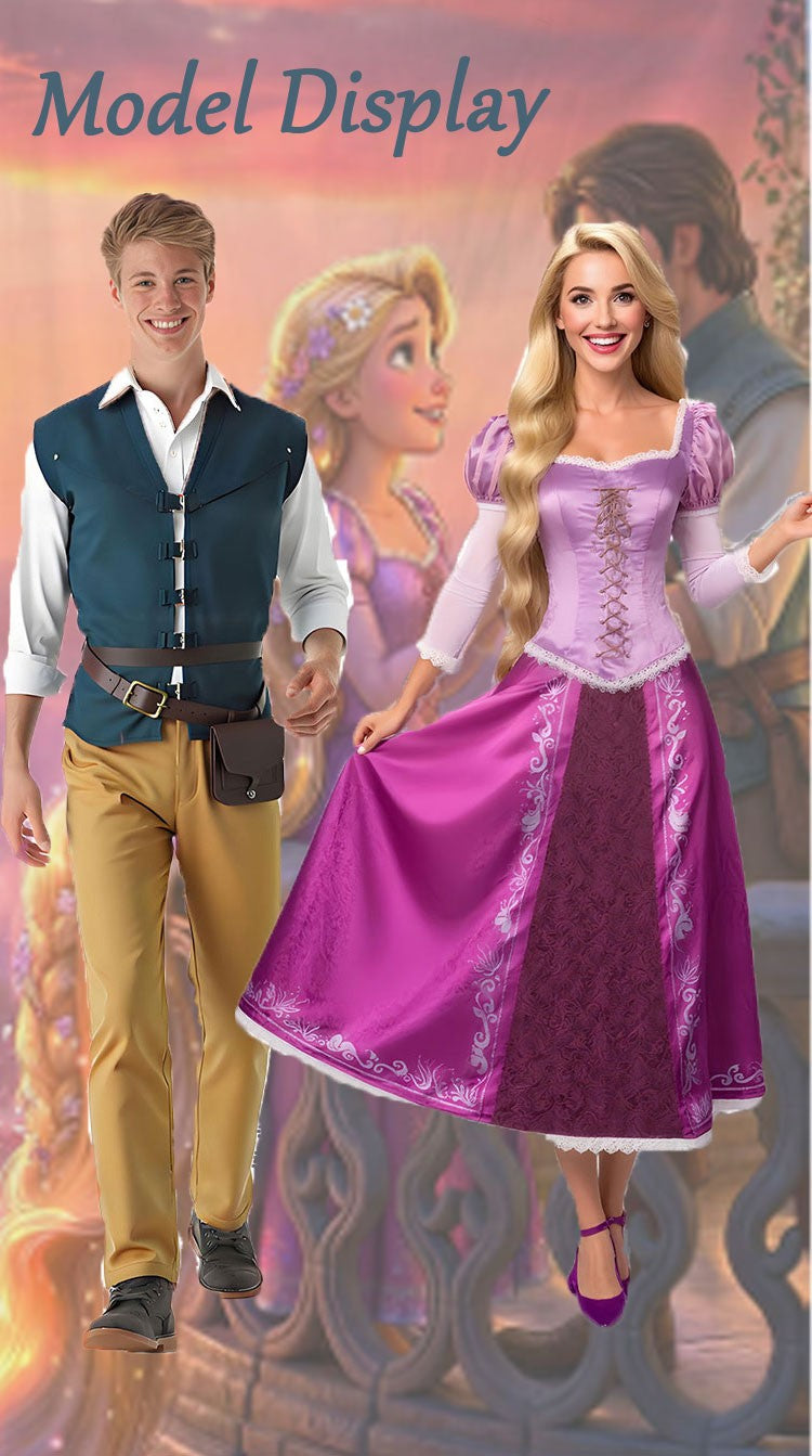 Tangled Couple Cosplay Costume Rapunzel Long Gown Flynn Rider Prince Outfit Full Set Halloween Stage Performance Wear