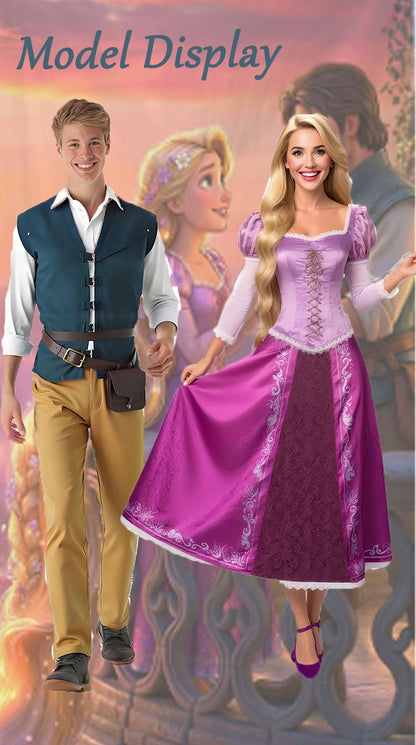 Tangled Couple Cosplay Costume Rapunzel Long Gown Flynn Rider Prince Outfit Full Set Halloween Stage Performance Wear