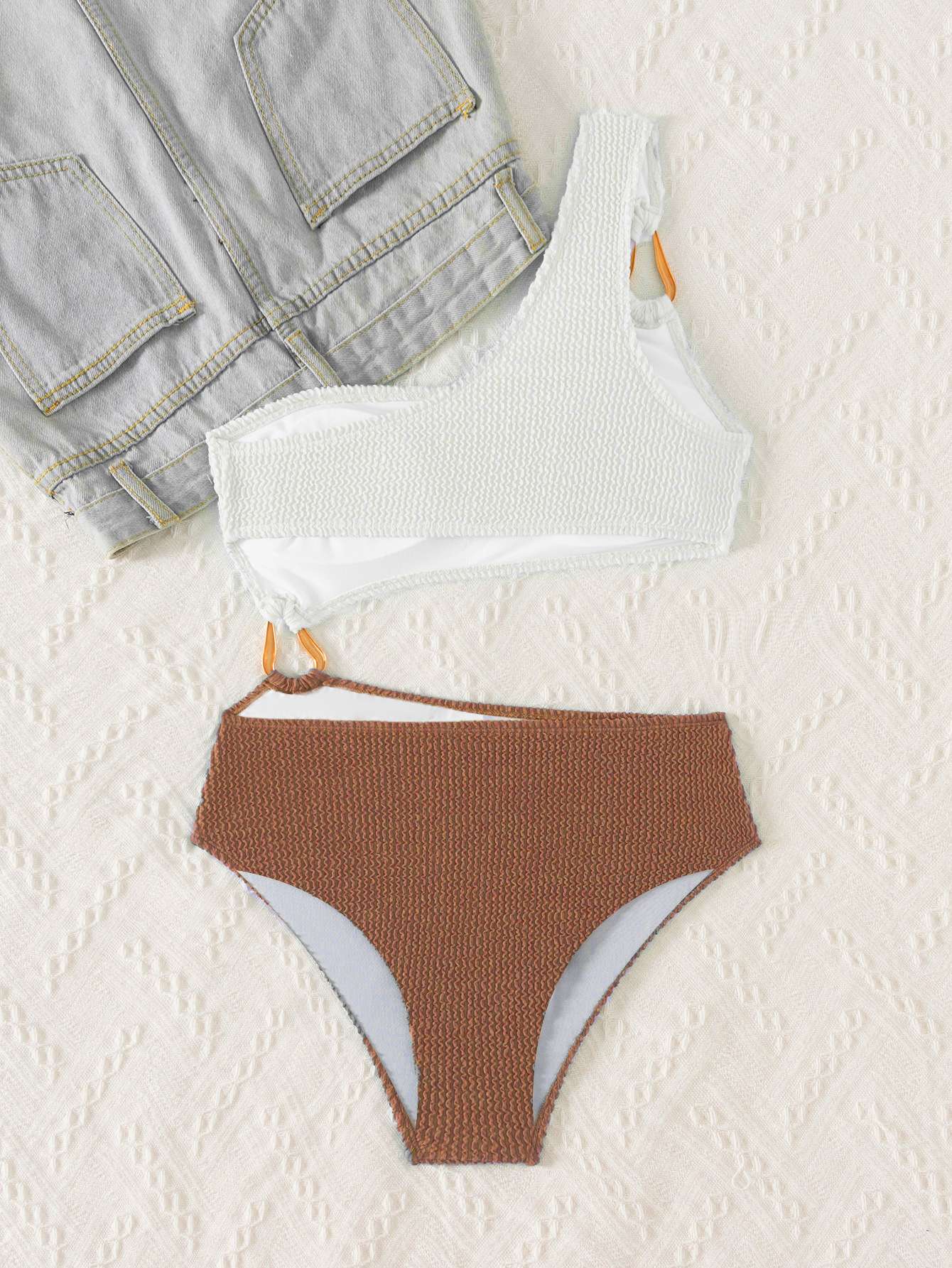 Summer Women Color Block One Piece Swimsuits One Shoulder Cutout Bathing Suits Sexy Bikinis Sets Backless Beachwear